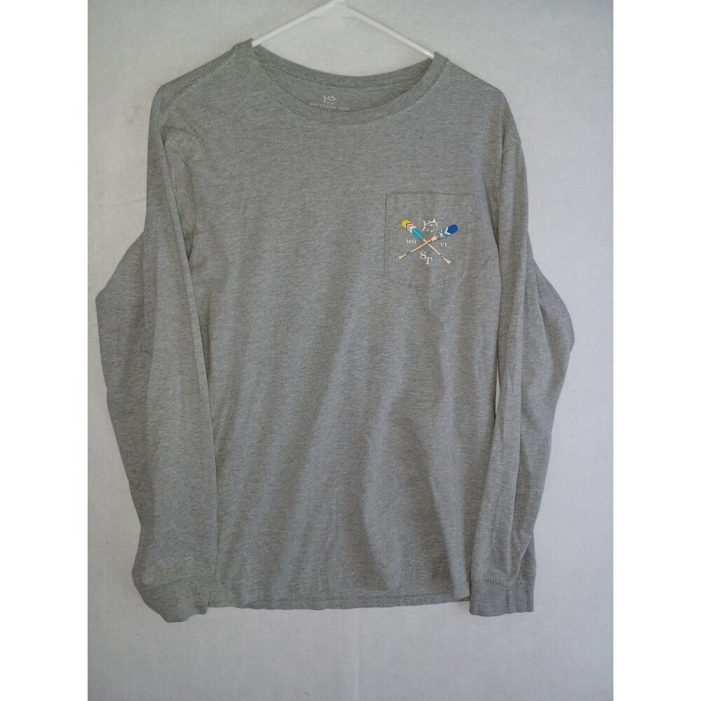 Southern Tide Mens T-Shirt Gray Boat Oars Graphic Long Sleeve Casual Size S